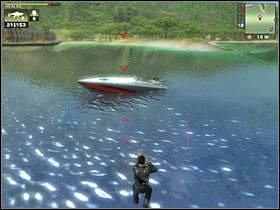 You'll have to swim closer to the rear end of the boat (#1) - [Mission 06] Good Cop, Bad Cop - Walkthrough - Just Cause - Game Guide and Walkthrough