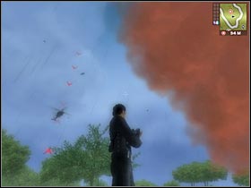 Step up to the helicopter (#1) and press a correct key in order to proceed with the main part of this mission - [Mission 14] Guadalicano Choo Choo - Walkthrough - Just Cause - Game Guide and Walkthrough