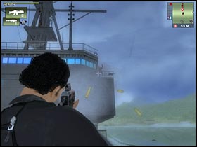 Wait for the last explosion to occur (make sure that you're not standing too close to the metal cover) - [Mission 18] Sink the Buccaneer - Walkthrough - Just Cause - Game Guide and Walkthrough