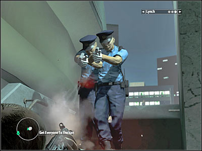 It would be a good idea to order your team members to hide behind a nearest squad car (screen) - Chapter 6 - part 2 - Walkthrough - Kane & Lynch: Dead Men - Game Guide and Walkthrough