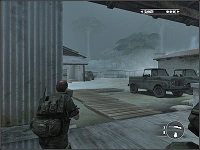The first group of enemy soldiers is stationed inside the left building, however killing them isn't going to be a problem - Chapter 14 - part 3 - Walkthrough - Kane & Lynch: Dead Men - Game Guide and Walkthrough