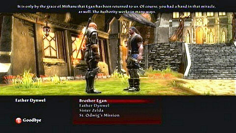 The next thing you should do is speak with Brother Egan and afterwards head to Father Dynwel M1(9) - Odarath I - p. 1 - Side missions - Kingdoms of Amalur: Reckoning - Game Guide and Walkthrough