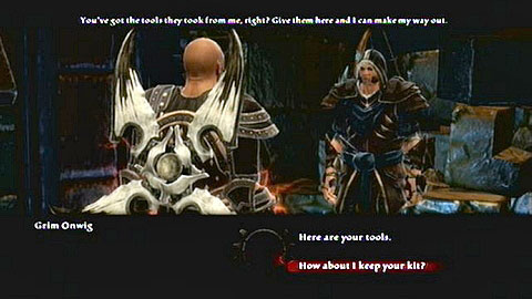 After returning to the prisoner, you will be able to decide whether you want to hand him over the items or keep them for yourself - Haxhi - p. 2 - Side missions - Kingdoms of Amalur: Reckoning - Game Guide and Walkthrough