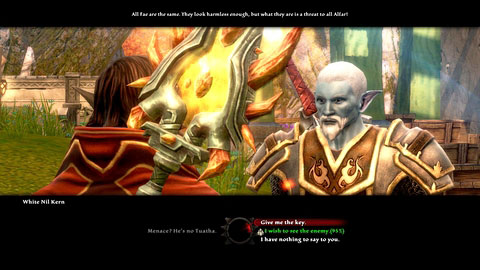 You can obtain the key in two ways, either by stealing it from Nil's pocket, or persuading the man to give it to you himself - Galafor/Acatha - p.1 - Side missions - Kingdoms of Amalur: Reckoning - Game Guide and Walkthrough