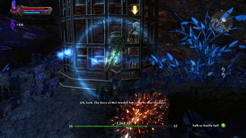 The woman is locked in the cage, which can be open with the nearby lever - High Fulgen - p. 2 - Side missions - Kingdoms of Amalur: Reckoning - Game Guide and Walkthrough