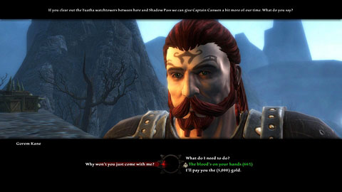 You can pay him to help Moondown camp, use persuasion to do this or complete a simple task - High Fulgen - p. 2 - Side missions - Kingdoms of Amalur: Reckoning - Game Guide and Walkthrough