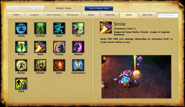 Each player can choose 2 from 13 available spells before a game starts - Spells - Player profile - League of Legends - A beginners guide - Game Guide and Walkthrough
