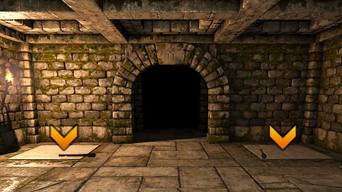 In order to get out of this room, you need to place an item of choice on the plates found on both sides of the door - Level 2: Old Tunnels - Walkthrough - Legend of Grimrock - Game Guide and Walkthrough