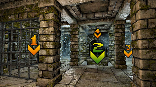 There are two moving portals, divided by three squares - Level 3: Pillars of Light - Walkthrough - Legend of Grimrock - Game Guide and Walkthrough