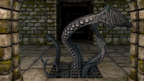 After heading through the portal in this part of the underground you will be attacked by a Tentacle, a powerful but stationery enemy - Level 4: Archives - Walkthrough - Legend of Grimrock - Game Guide and Walkthrough
