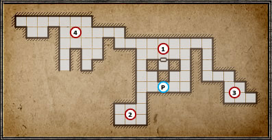 (1) - you can reach this part of the underground by jumping into one of the trap doors at point (8) - Level 4: Archives - Walkthrough - Legend of Grimrock - Game Guide and Walkthrough
