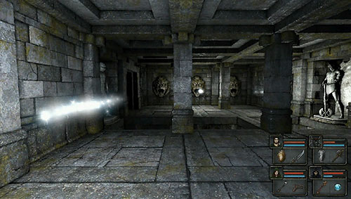Once you enter the room, the demon heads on the other side will start spitting light projectiles - Level 7: Ancient Chambers - Walkthrough - Legend of Grimrock - Game Guide and Walkthrough