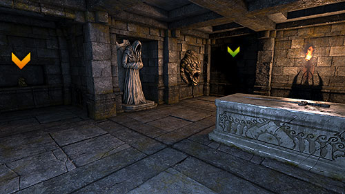 Do however note the demon heads around the crypt - to avoid getting killed by them, act as a real adventurer would and place something in place of the sword before picking it up - Level 8: The Vault - Walkthrough - Legend of Grimrock - Game Guide and Walkthrough