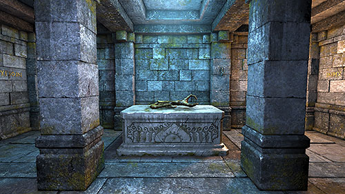 Take the torch from the wall and turn off the light you use and the Weapon of Power, the only weapon capable of dismantling the cube on level 12 will appear on the pedestal - Levels 11-13: The Tomb, The Prison, The Cemetery - Walkthrough - Legend of Grimrock - Game Guide and Walkthrough
