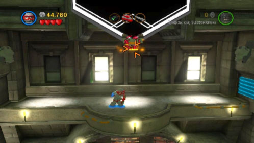 Move left and shoot at the orange grapple (picture) - Harboring a Criminal - Walkthrough - LEGO Batman 2: DC Super Heroes - Game Guide and Walkthrough