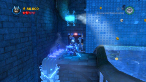 Use Robin to pass through ice stream from the pipe and push the windlass (you have to push the green brick) - Asylum Assignment - Walkthrough - LEGO Batman 2: DC Super Heroes - Game Guide and Walkthrough