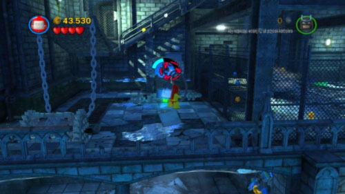 When Robin gets to the top use his hazard suit to fill the vessel standing in front of you (picture) - Asylum Assignment - Walkthrough - LEGO Batman 2: DC Super Heroes - Game Guide and Walkthrough
