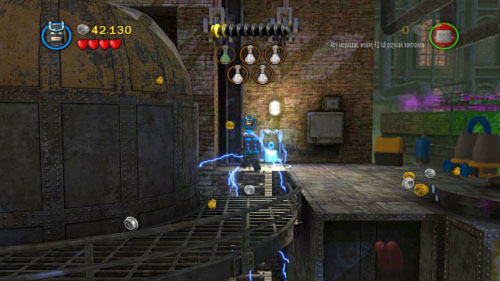 In some moment you will reach to the elevator which will explode creating electric zone - Chemical Crisis - Walkthrough - LEGO Batman 2: DC Super Heroes - Game Guide and Walkthrough
