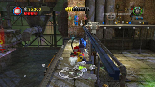 When the water shows up on the right use Batman to jump into it, swim to the opposite bank and climb up - Chemical Crisis - Walkthrough - LEGO Batman 2: DC Super Heroes - Game Guide and Walkthrough