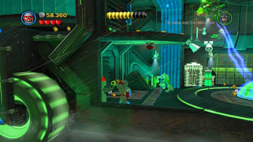 In the room with three electric streams eliminate all enemies and quickly destroy green pipes near chambers - Chemical Signature - Walkthrough - LEGO Batman 2: DC Super Heroes - Game Guide and Walkthrough