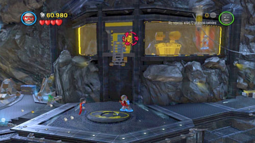 Move to the central rock and start heading right to the room with yellow glasses - Unwelcome Guests - Walkthrough - LEGO Batman 2: DC Super Heroes - Game Guide and Walkthrough