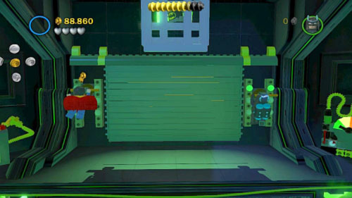 Now move to the top right corner and use electric current on the device (the platform will lower) Move up and use both heroes to hang on two levers (picture) - Destination Metropolis - Walkthrough - LEGO Batman 2: DC Super Heroes - Game Guide and Walkthrough