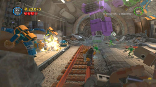 When you cut off the electricity pull the golden handle with Superman which is in the centre of the tunnel - Underground Retreat - Walkthrough - LEGO Batman 2: DC Super Heroes - Game Guide and Walkthrough