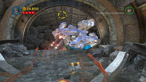Once again wear power suit and destroy silver bricks in the tunnel (picture) - Underground Retreat - Walkthrough - LEGO Batman 2: DC Super Heroes - Game Guide and Walkthrough