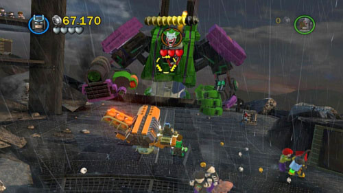 Destroy two crates standing in the centre and use bricks to build a gun - Tower Defiance - Walkthrough - LEGO Batman 2: DC Super Heroes - Game Guide and Walkthrough