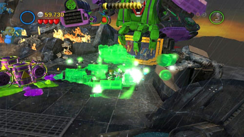 Move right and up, use another electric device and set green bricks with Green Lantern - Tower Defiance - Walkthrough - LEGO Batman 2: DC Super Heroes - Game Guide and Walkthrough