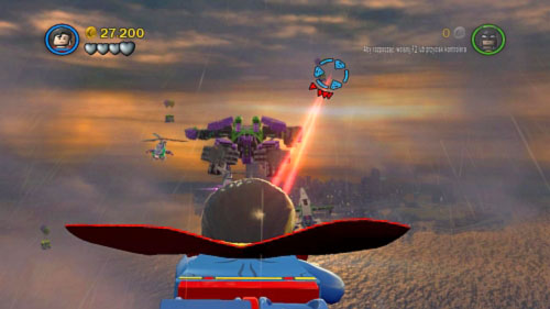#01 - 05 - During flight on the sky will show up containers with two balloons (two at the beginning of the mission and three after destroying one of the engine) - Down to Earth - Minikits - LEGO Batman 2: DC Super Heroes - Game Guide and Walkthrough