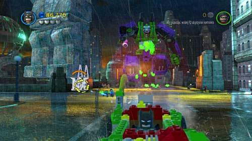 #08 - To damage robot you have to shoot at silver pillars - shoot at three various ones and you will get this minikit - Core Instability - Minikits - LEGO Batman 2: DC Super Heroes - Game Guide and Walkthrough