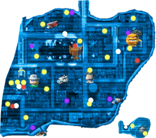 1 - Maps - gold bricks, red bricks, citizens in peril, bosses, terminals, vehicles - Minikits - LEGO Batman 2: DC Super Heroes - Game Guide and Walkthrough