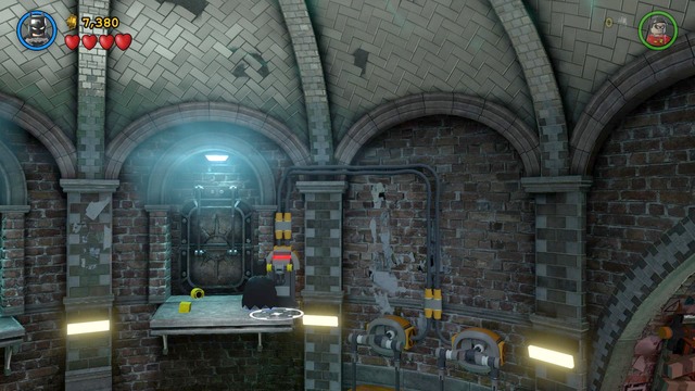 Jump at the platforms, as shown in the picture - Pursuers in the Sewers - Walkthrough - LEGO Batman 3: Beyond Gotham - Game Guide and Walkthrough