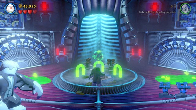 Create a brick object in the middle of the room and fight off Brainiacs henchmen, then leave the area through the door on the right - The Lantern Menace - Walkthrough - LEGO Batman 3: Beyond Gotham - Game Guide and Walkthrough