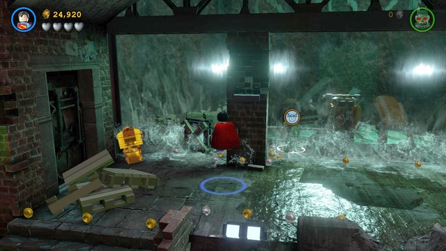 You will find the fourth toilet above the fire trap and the switches - Minikits - Pursuers in the Sewers - secrets - LEGO Batman 3: Beyond Gotham - Game Guide and Walkthrough