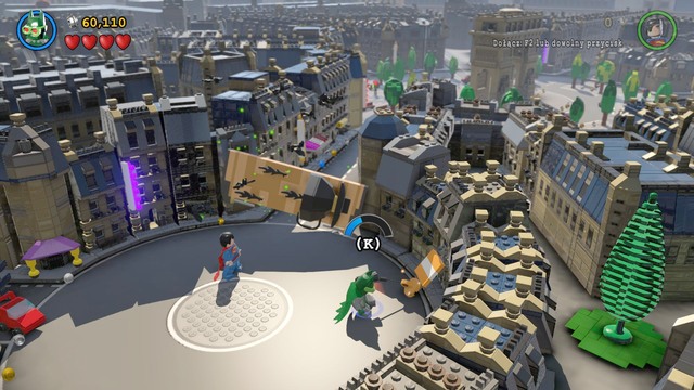 You will collect the fourth Minikit by using the hook on the rooftops that you can see in the picture - Minikits - Europe Against It - secrets - LEGO Batman 3: Beyond Gotham - Game Guide and Walkthrough