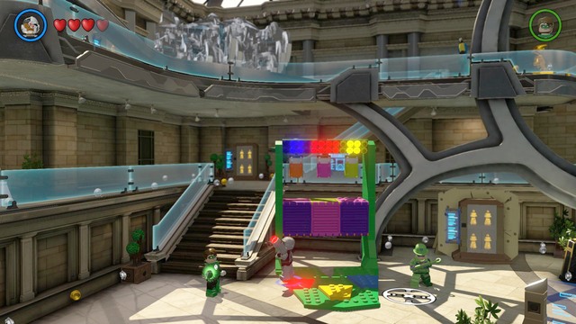 In the third riddle, you have to match the colors above to the bricks below (picture) - Side quests - Hall of Justice, Hall of Doom - secrets - LEGO Batman 3: Beyond Gotham - Game Guide and Walkthrough