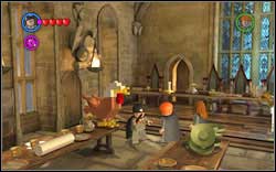 Character Studs: at the end of the left table there's a big brick - once you use magic on it, it will turn into a chicken - Bonuses - Hogwarts - Walkthrough - LEGO Harry Potter: Years 1-4 - Game Guide and Walkthrough