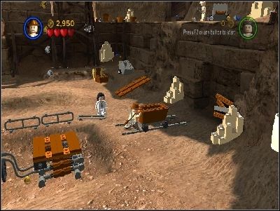 Go back to the right and push the cart - Chapter 5 - Pursuing the Ark - Riders of the Lost Ark - LEGO Indiana Jones: The Original Adventures - Game Guide and Walkthrough