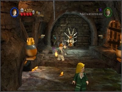 Jump with Indy on the other side, take the torch and lit two jugs - Chapter 1 - The Hunt for Sir Richard - part 2 - The Last Crusade - LEGO Indiana Jones: The Original Adventures - Game Guide and Walkthrough