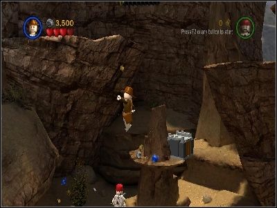 Go to the right, get on the horse and jump on the higher platform (use U key while on the horse) - Chapter 5 - Desert Ambush - The Last Crusade - LEGO Indiana Jones: The Original Adventures - Game Guide and Walkthrough
