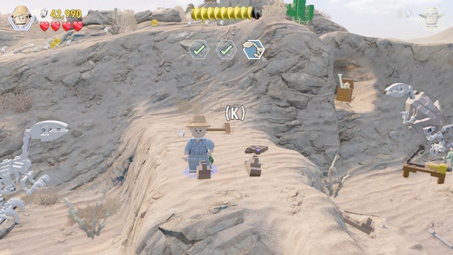 Return to the spot, where you have found the first skeleton and, as Ellie, jump onto it to get to the left side - Prologue - Jurassic Park - walkthrough - LEGO Jurassic World - Game Guide and Walkthrough