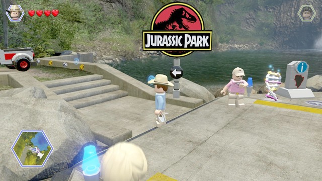 Walk over to the left and get into the truck shown in the screenshot - Welcome to Jurassic Park - Jurassic Park - walkthrough - LEGO Jurassic World - Game Guide and Walkthrough