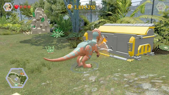 As pachycephalosaurus, walk to the crack in the LEGO object and destroy it - Dilophosaurus Territory - Jurassic Park - secrets in free roam - LEGO Jurassic World - Game Guide and Walkthrough