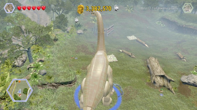 Pick the apatosaurus or brachiosaurus from the dinosaur generator and use quakes to destroy the platforms shown on the picture - Gallimimus Territory - Jurassic Park - secrets in free roam - LEGO Jurassic World - Game Guide and Walkthrough