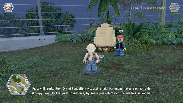 Walk to the place shown on the picture and learn what you must do to help the worker - Carnivore Territory - Jurassic Park - secrets in free roam - LEGO Jurassic World - Game Guide and Walkthrough