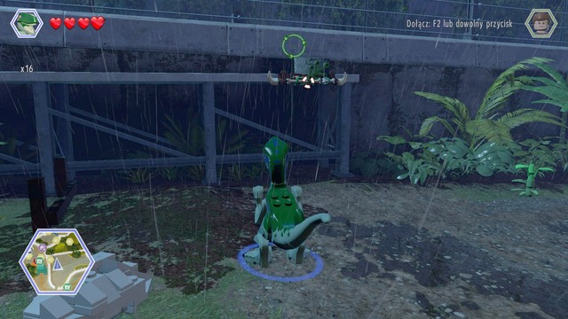 As raptor, jump on the rod shown on the picture - Herbivore Territory - Jurassic Park - secrets in free roam - LEGO Jurassic World - Game Guide and Walkthrough