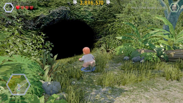Enter the cave as Timmy and build a chest from the bricks you can find there - Triceratops Territory - Jurassic Park - secrets in free roam - LEGO Jurassic World - Game Guide and Walkthrough