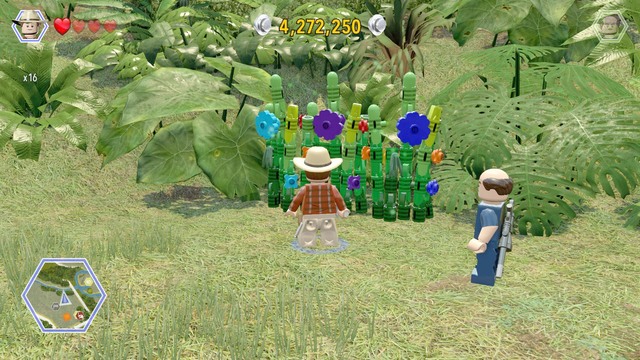 Third one is also located behind the plants - Triceratops Territory - Jurassic Park - secrets in free roam - LEGO Jurassic World - Game Guide and Walkthrough